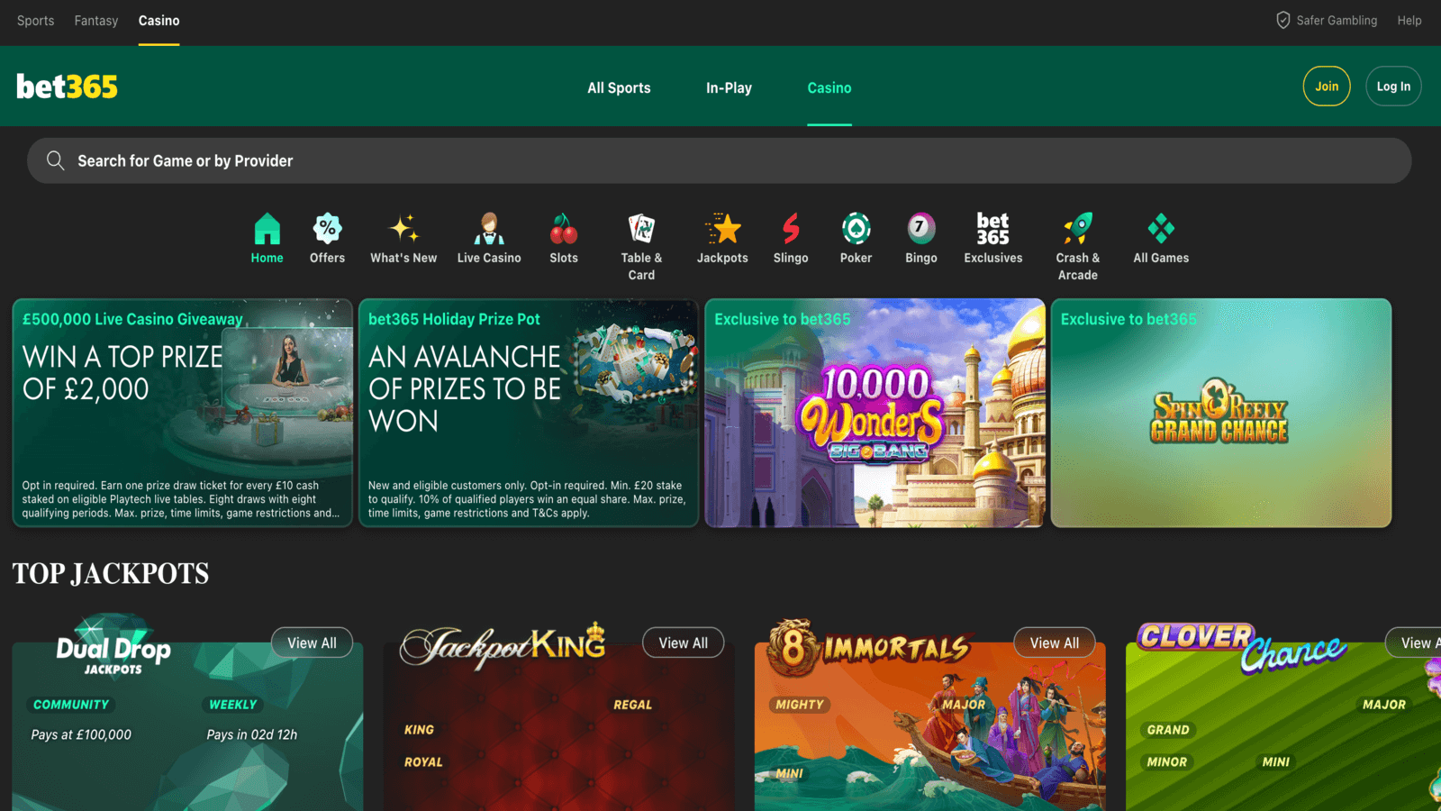 Bet365 Casino Homepage