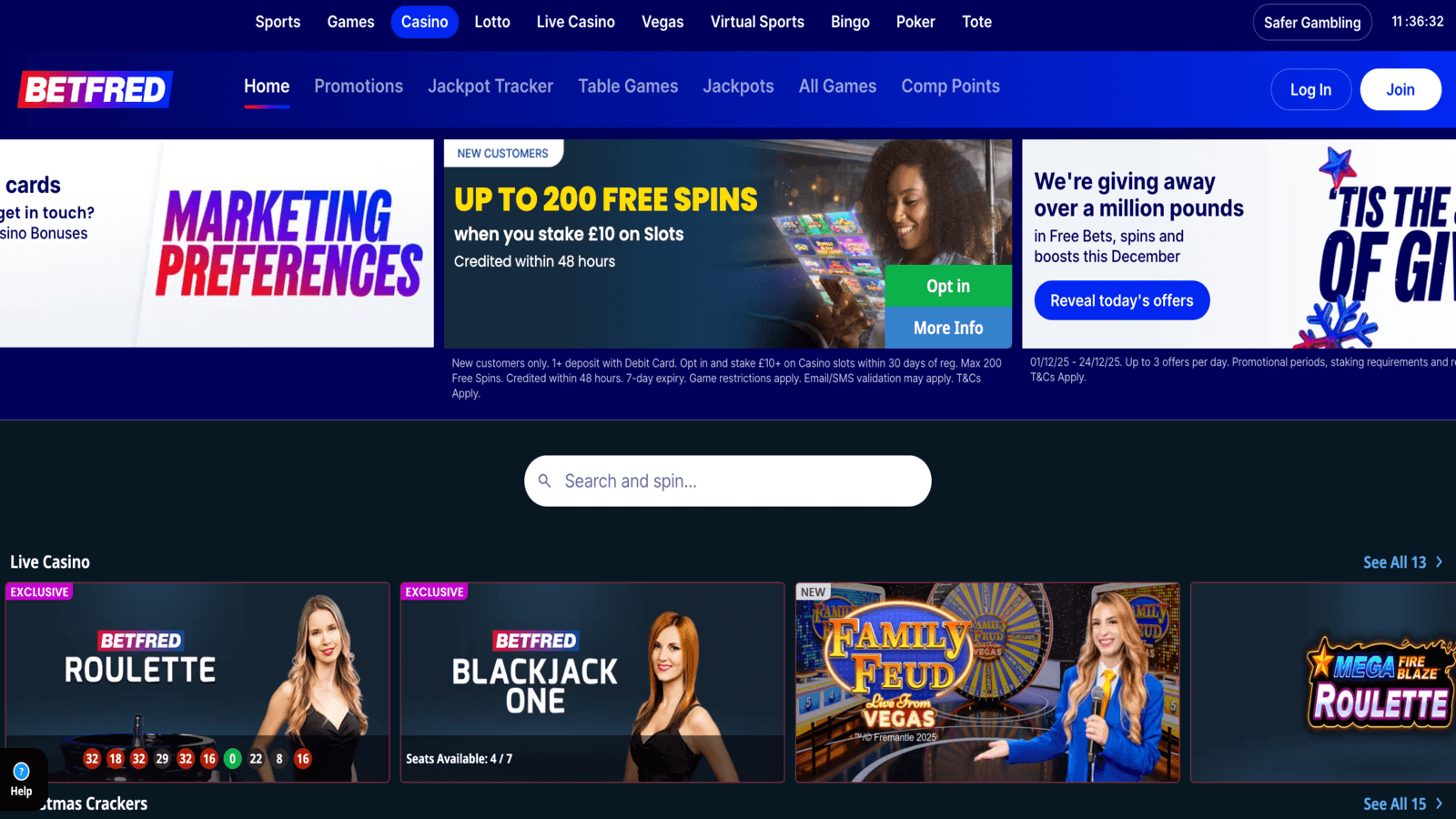 Betfred Casino Homepage