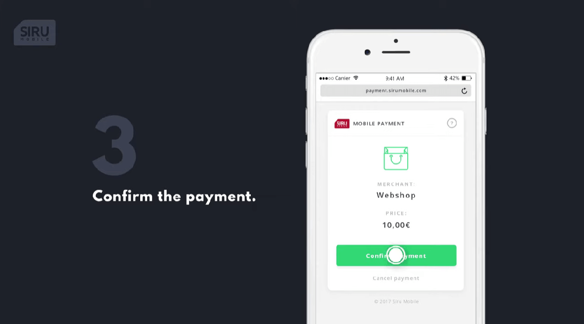Confirm the payment via tet message