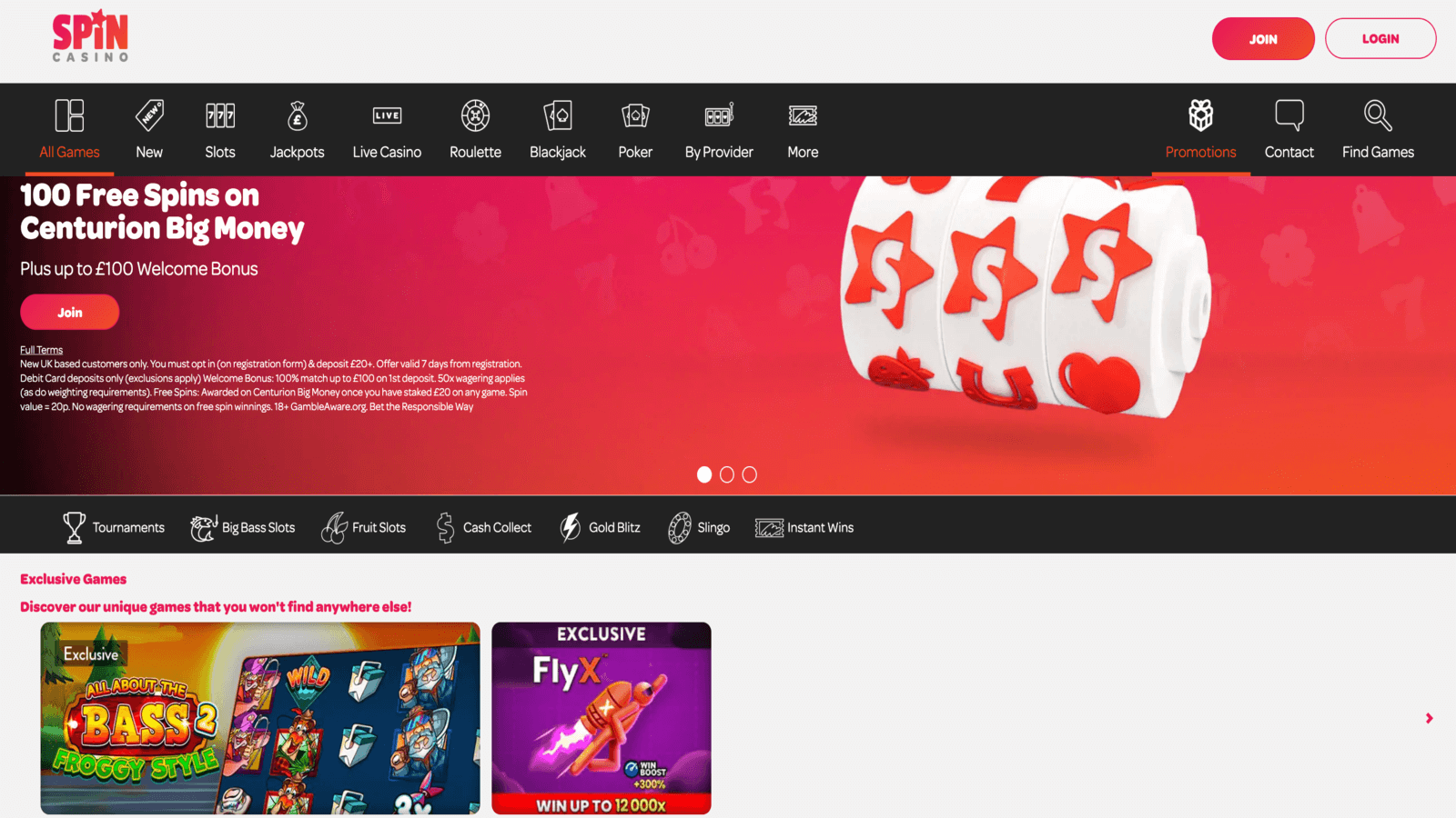 Spin Casino Homepage