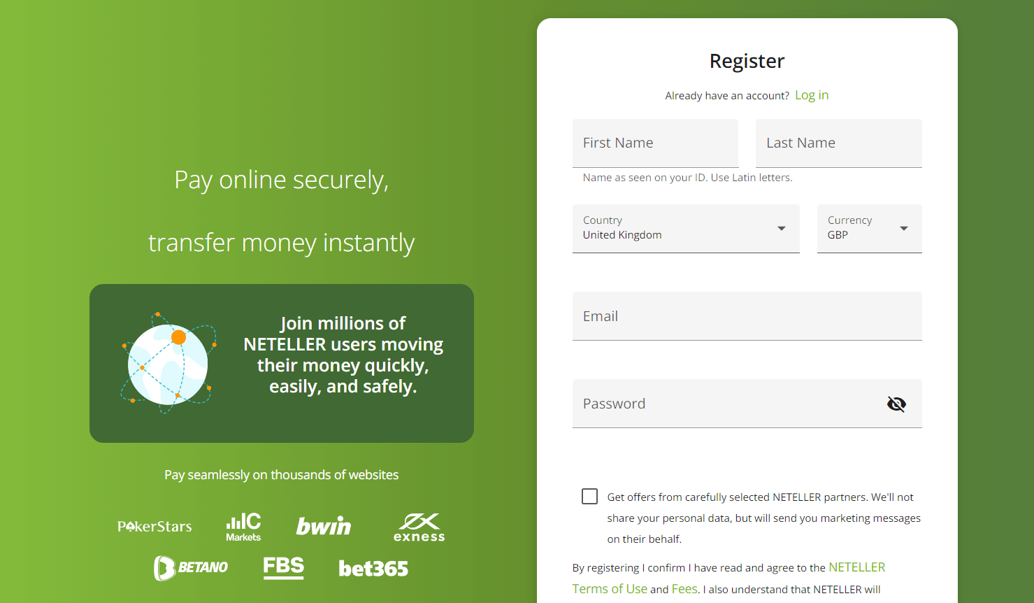 Start the registration process