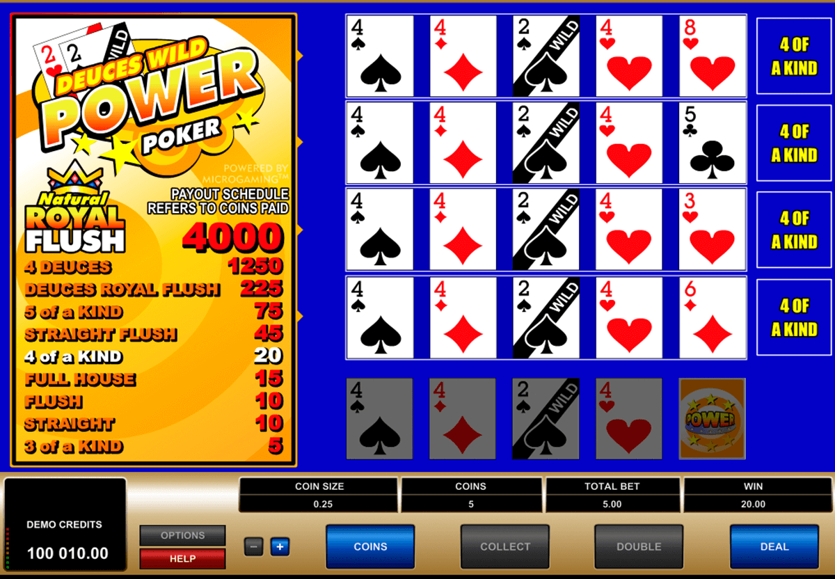 video poker single play deuces wild bonus