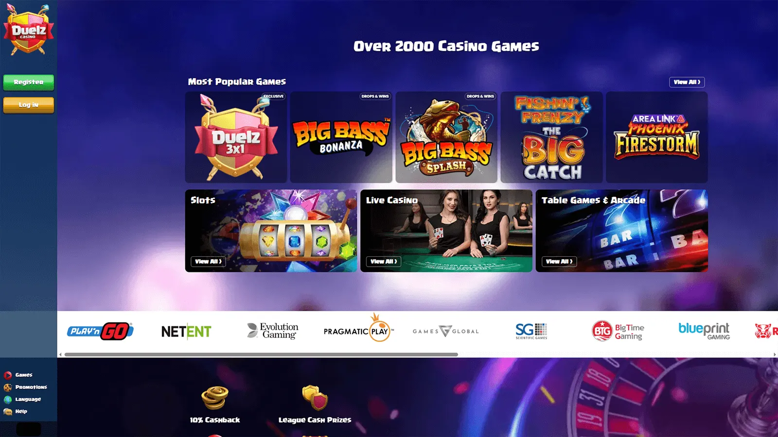 Duelz Casino Homepage in UK