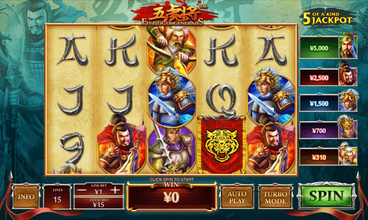 five tiger generals playtech slot machine