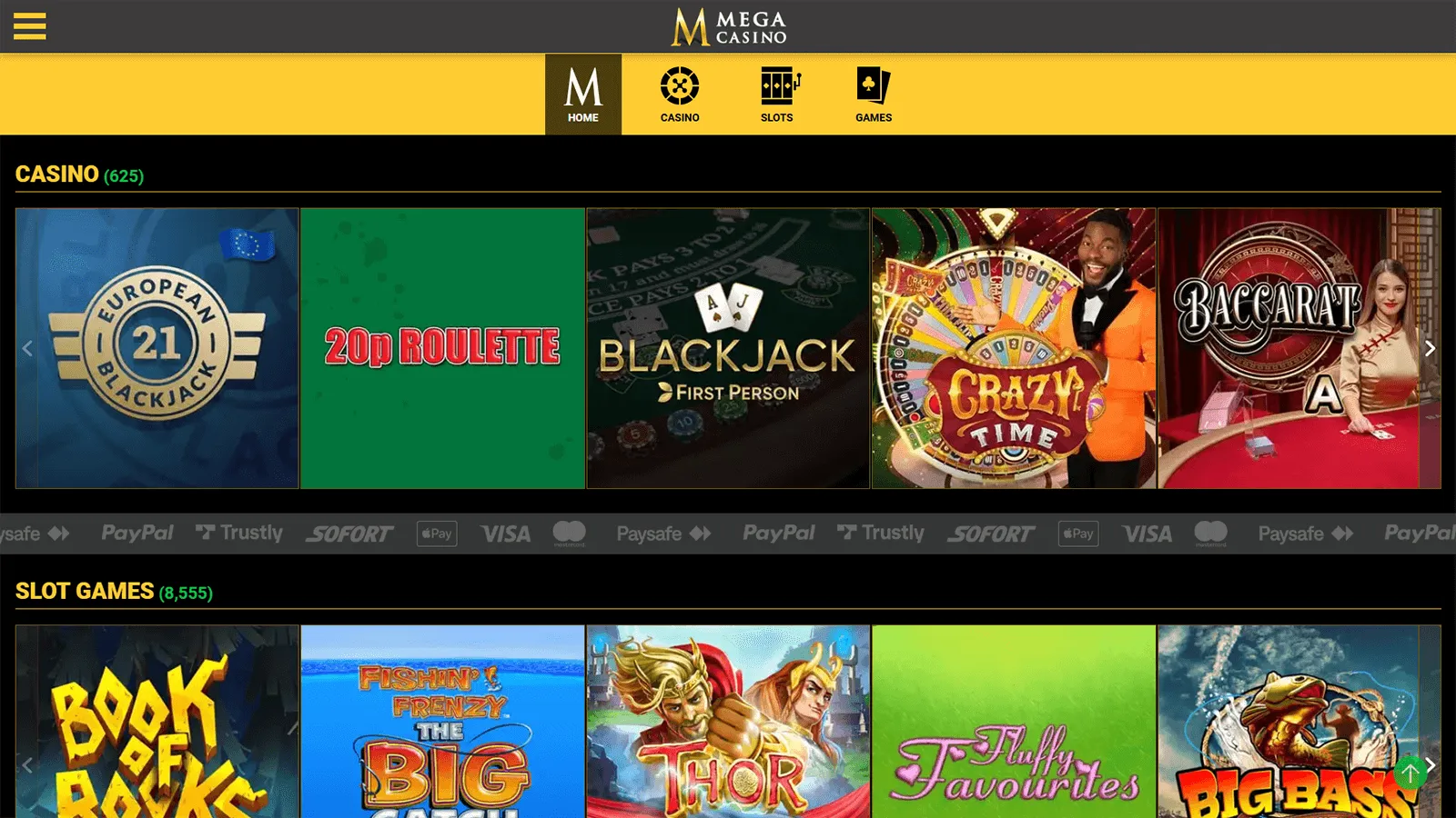 Mega Casino Homepage in UK