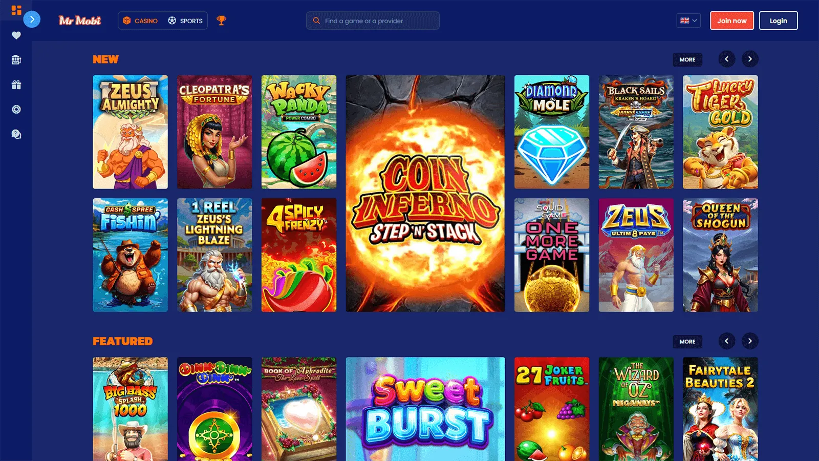 MrMobi Casino Homepage in UK