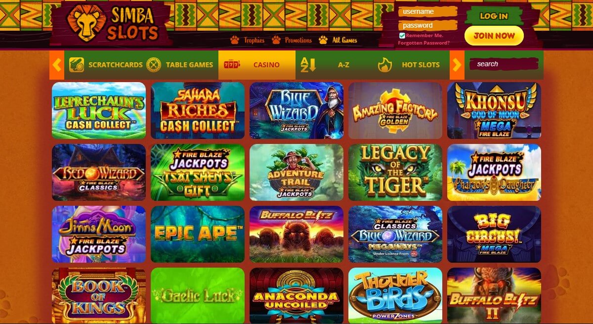 simba slots casino games