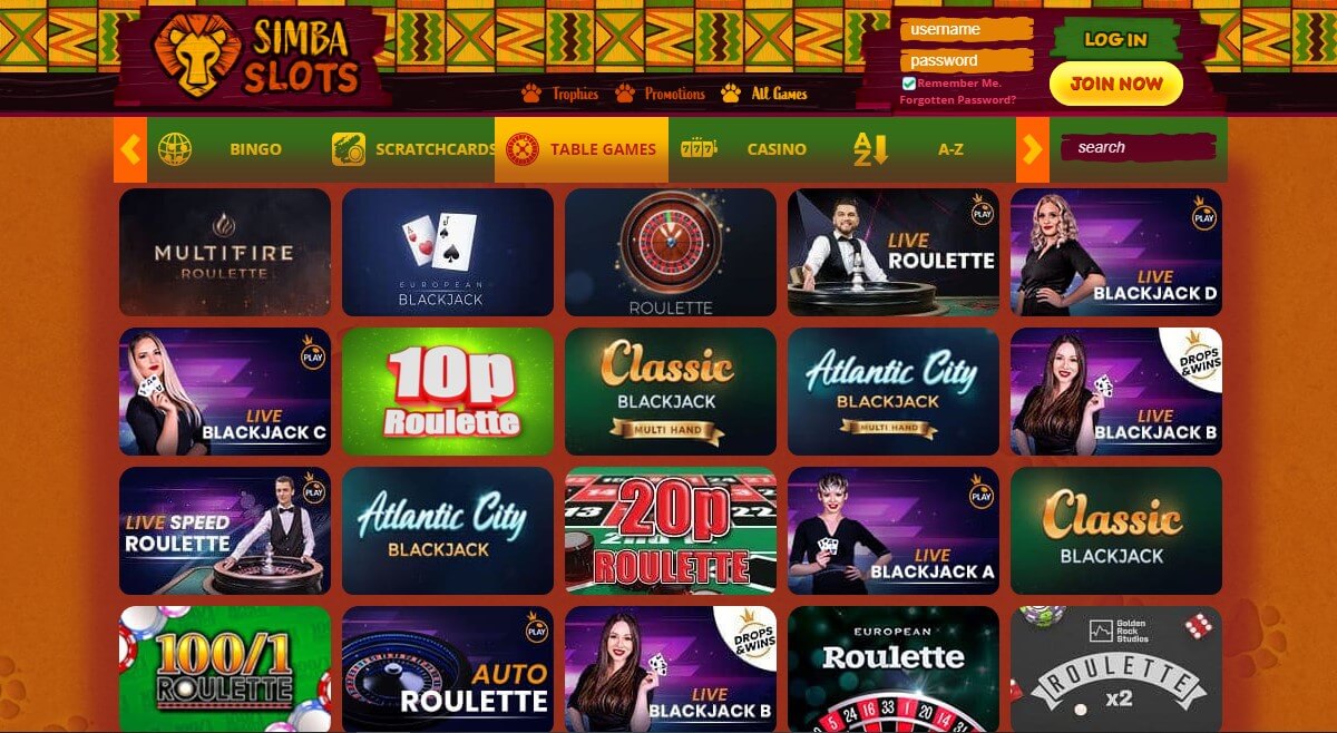 simba slots live casino