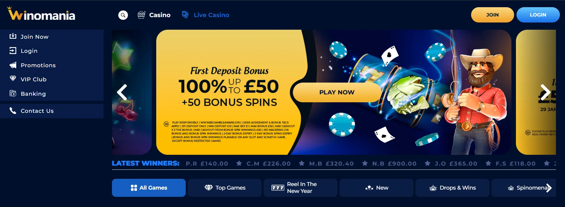 Winomania Casino Homepage