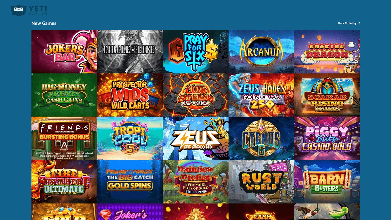 Yeti Casino Game Selection in UK