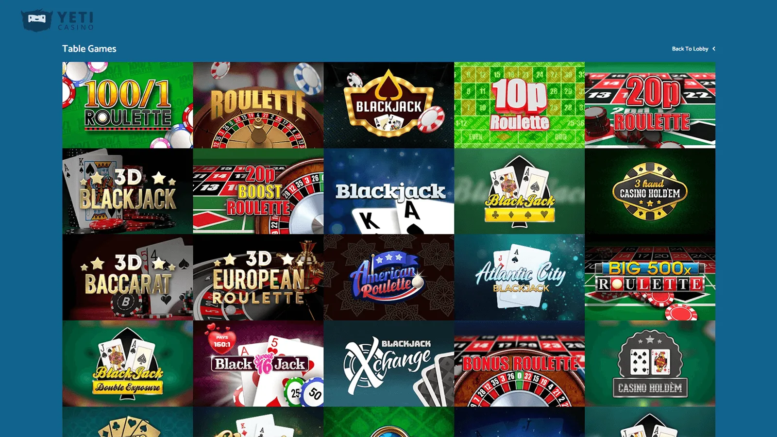 Yeti Casino Table Games in UK